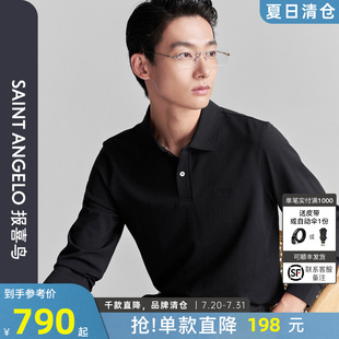 新款 时尚 报喜鸟秋季 男士 上衣针织翻领长T黑色 商务休闲长袖 POLO衫