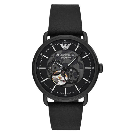 armani阿玛尼手表机械之心男表黑武士镂空腕表皮带机械表ar60028