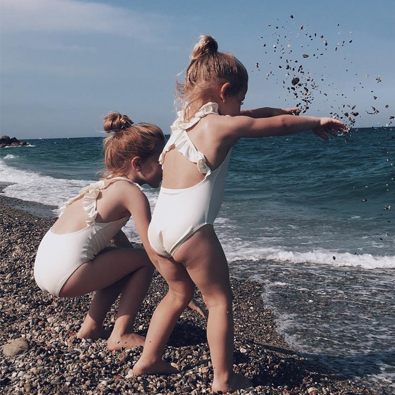 ins女童泳衣复古北欧风宝宝荷叶边连体游泳衣女孩中小童儿童泳装