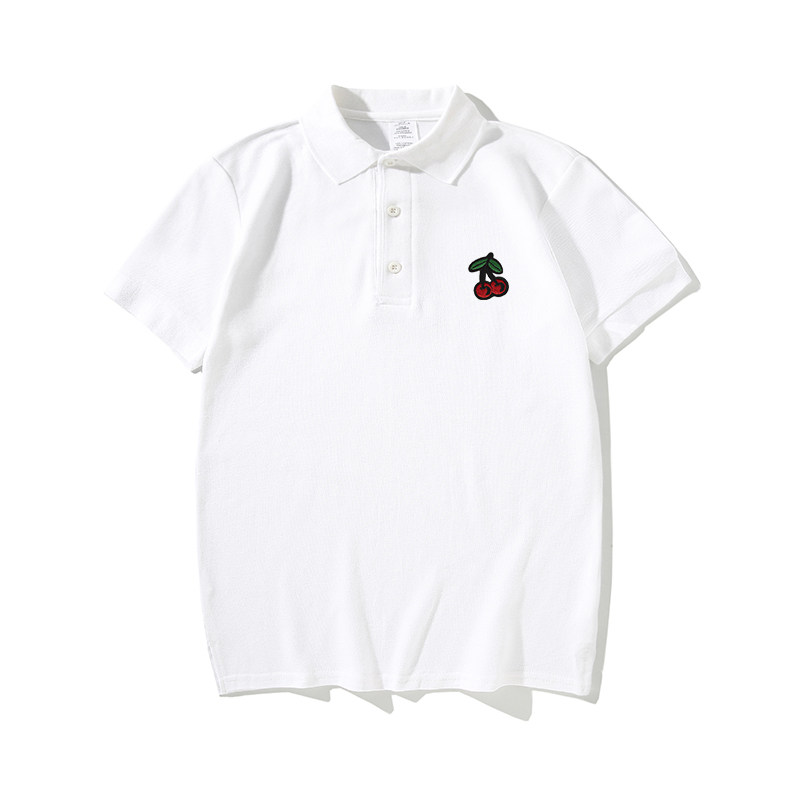 小樱桃刺绣polo衫女ins白色翻领保罗短袖T恤衣服男2019新品学生夏