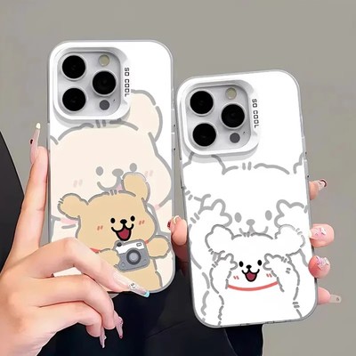 比耶小狗苹果16手机壳ins风适用iphone15promax保护套14plus情侣11小熊12女13mini创意xr男生xs防摔7卡通新款