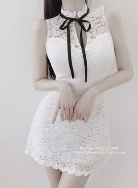 热销 韩国代购正品UC600显身材 性感纯yu蝴蝶结蕾丝勾花连衣裙