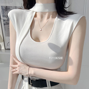 绝美高级感飘带无袖 LI203独特漂亮 针织T恤上衣ue 正品 韩国代购