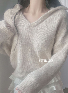 韩国代购正品 LR310慵懒女人味~简约女人味翻领修身针织衫上衣se