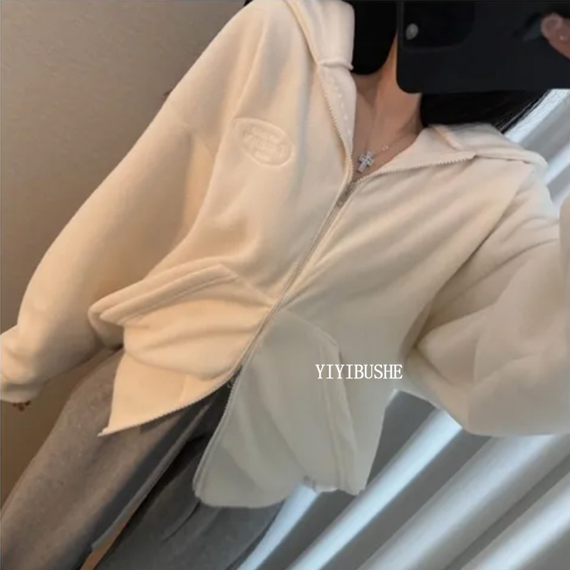 慵懒风宽松拉绒连帽卫衣外套