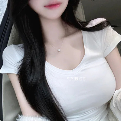 人手一件性感纯欲白色V领短袖T恤