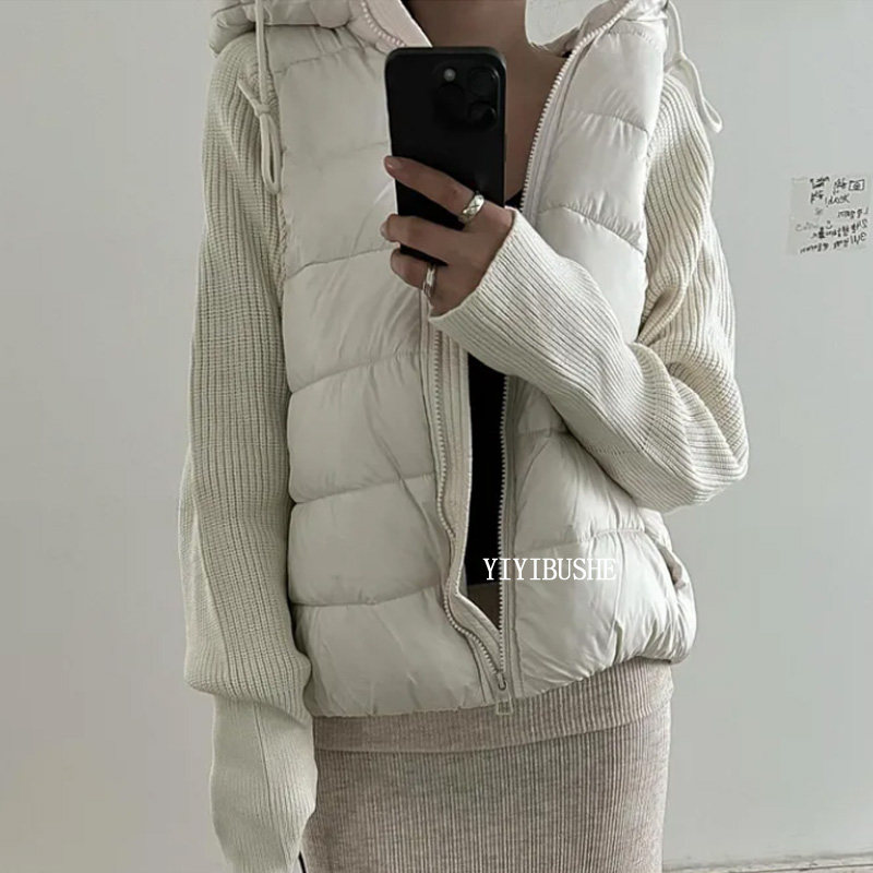 独特漂亮针织拼接保暖羽绒棉服