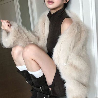 韩系女人味加厚毛绒绒仿皮草外套