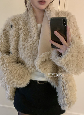 韩国代购正品 LR392超好看高级感~韩系女人味加厚仿羊羔毛外套he