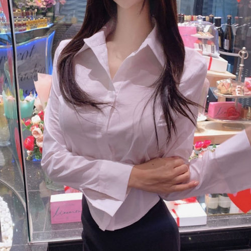 清纯性感女人味显瘦修身长袖衬衫