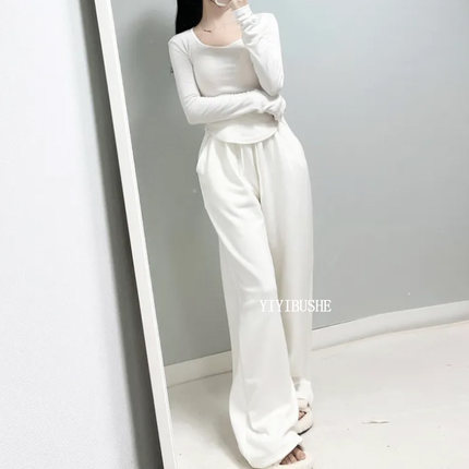 韩国代购正品PR170秋冬巨百搭 舒适显瘦高腰保暖加绒宽松阔腿裤女