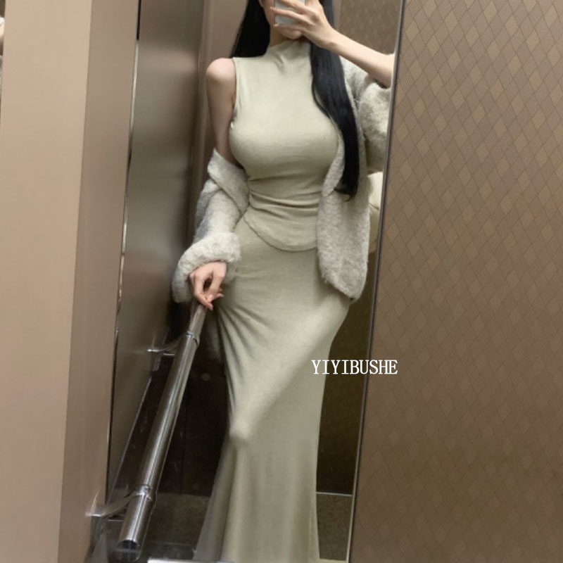 纯欲女人味高领T恤+半身裙两件套
