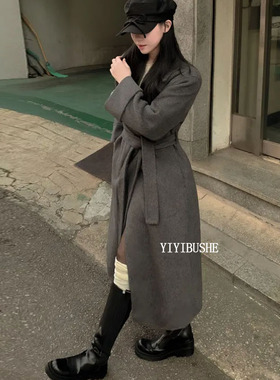 韩国代购正品 LQ052轻奢高级感~时尚女人味收腰中长款羊毛大衣