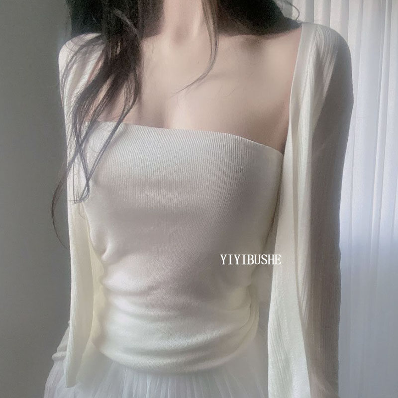 纯欲女人味抹胸背心+针织开衫