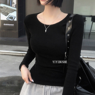 巨好看掐腰显瘦黑色长袖 PR252秋冬wan能百搭 拉绒t恤 正品 韩国代购