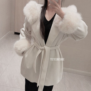 韩国代购正品 LQ227轻奢高级感~纯欲女人味大毛领羊毛大衣外套bm