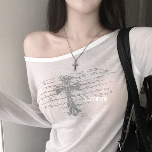 纯欲女人味印花薄款防晒T恤上衣