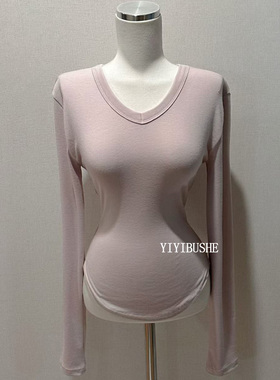 韩国代购正品PS316推荐人手一件 特别漂亮显瘦掐腰v领长袖打底衫