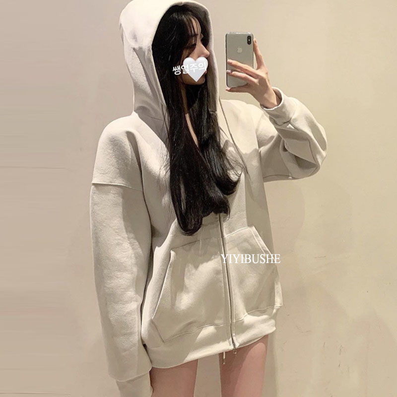 慵懒风女人味宽松连帽卫衣外套