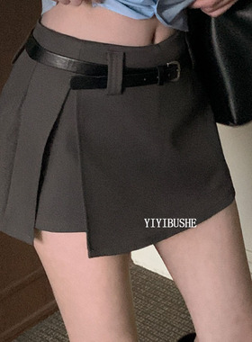 韩国代购正品 LU163时尚洋气~性感显瘦高腰开叉送腰带A字半身裙裤