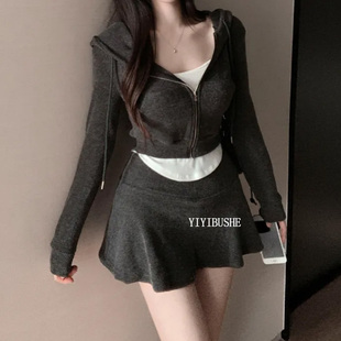 韩国代购正品PQ305减龄少女感 辣妹风连帽卫衣外套+A字半身裙单卖