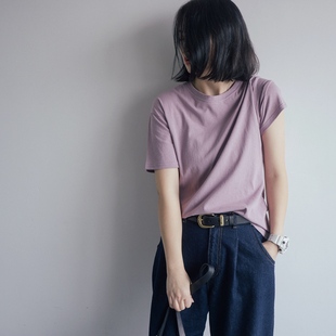百搭CHIC宽松潮 2025春季 新纯棉短款 t恤女短袖 薄纯香芋香芋紫薄款