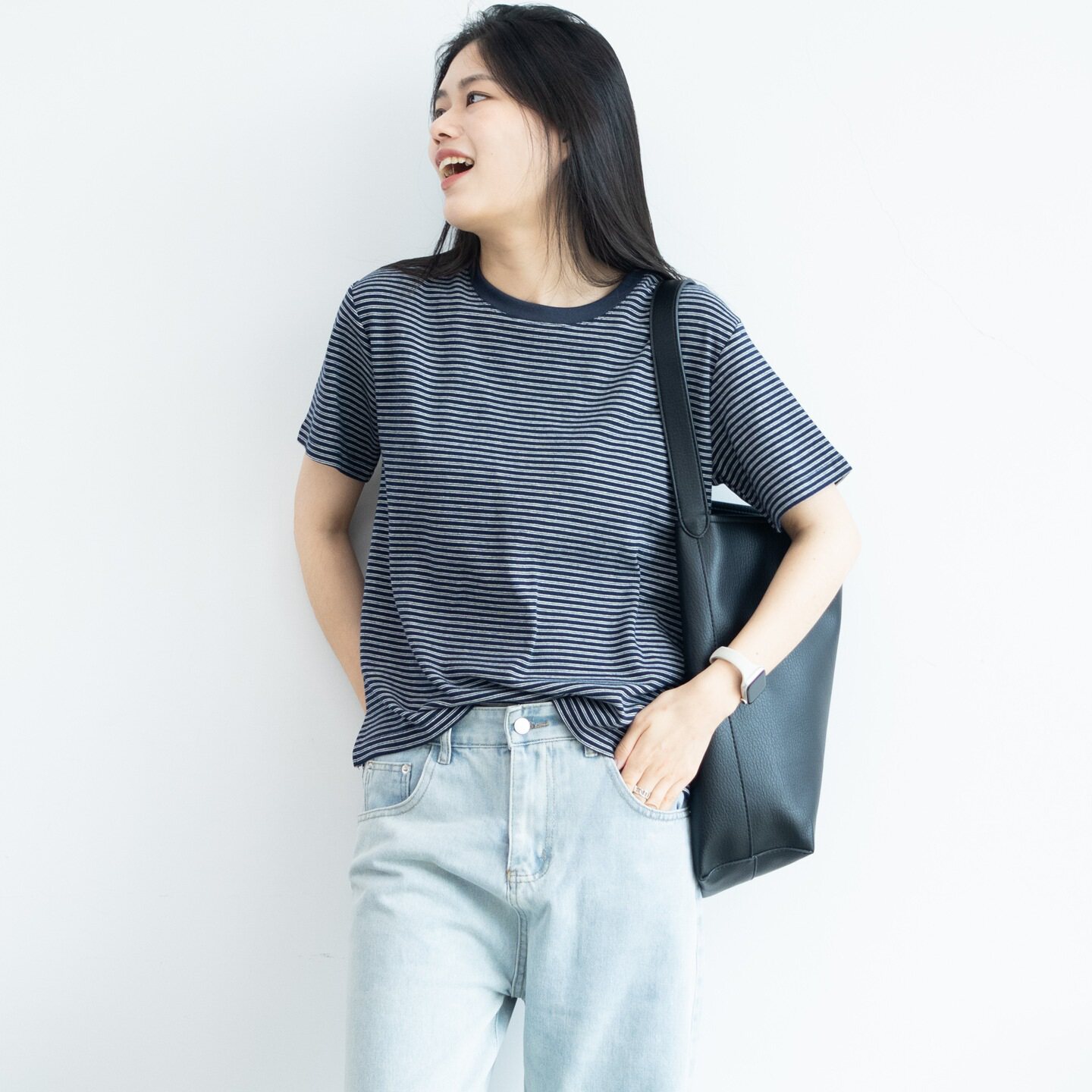 26秋季新款加厚韩系复古条纹正肩短袖T恤女宽松显瘦百搭休闲上衣