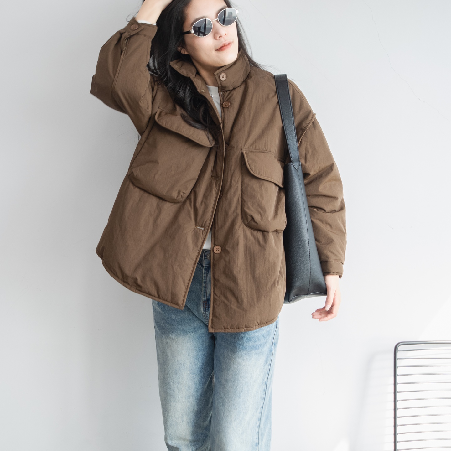 咖色衬衫领保暖轻棉服百搭外套潮