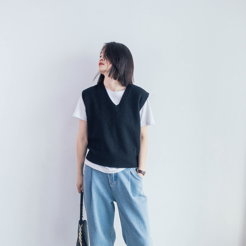 针织套头V领百搭背心简约洋气