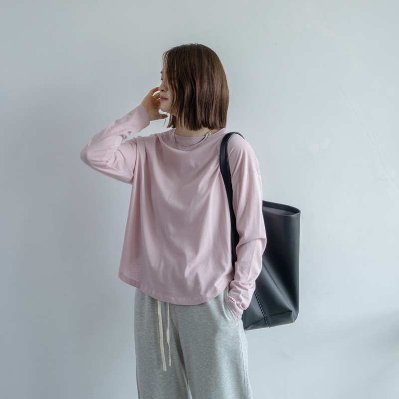 长袖简约薄宽松罩衫女粉色百搭潮