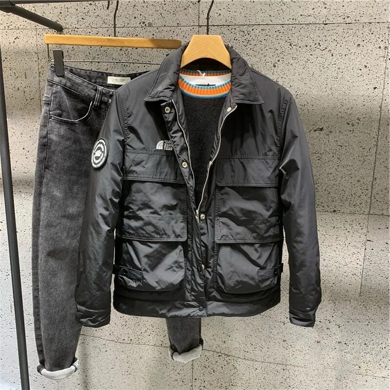 2022 AUTUMN AND WINTER NEW MENS LAPEL SIMPLE SLIM FIT BREAD JACKET YOUTH TREND FASHION PRINTED CARGO JACKET