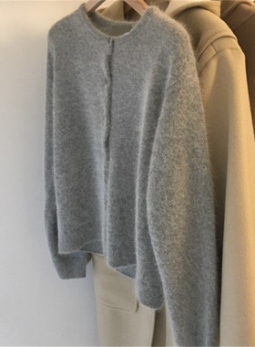 秋冬新款100%纯羊毛衫开衫女短款圆领羊毛衫超火cec外套针织毛衣