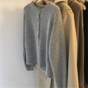 圆领羊毛衫 秋冬新款 女短款 开衫 超火cec外套针织毛衣 100%纯羊毛衫