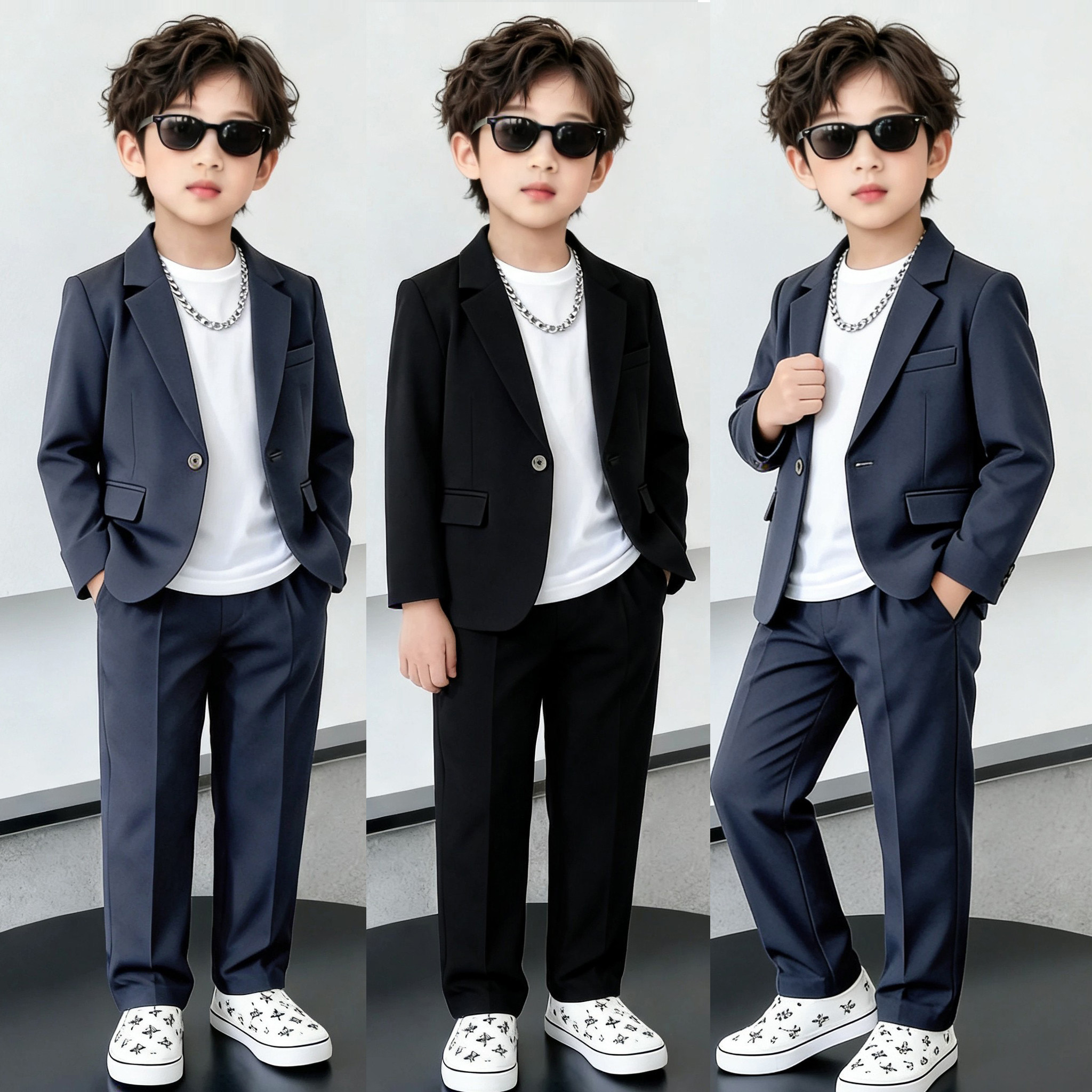 男童西装套装春秋帅气休闲西服花童礼服男孩生日宴儿童主持人演出