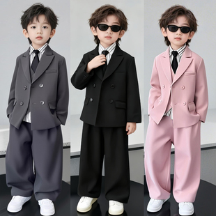 男童西装套装秋冬加绒休闲西服帅气花童礼服儿童主持人钢琴演出服