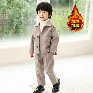 男童西装套装男孩休闲西服秋冬加绒洋气英伦礼服儿童小西装三件套