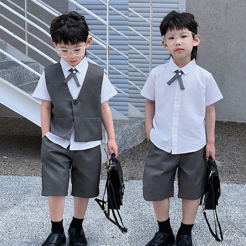 痞帅男童西装套装夏宝宝生日礼服男孩花童西装儿童钢琴走秀演出服