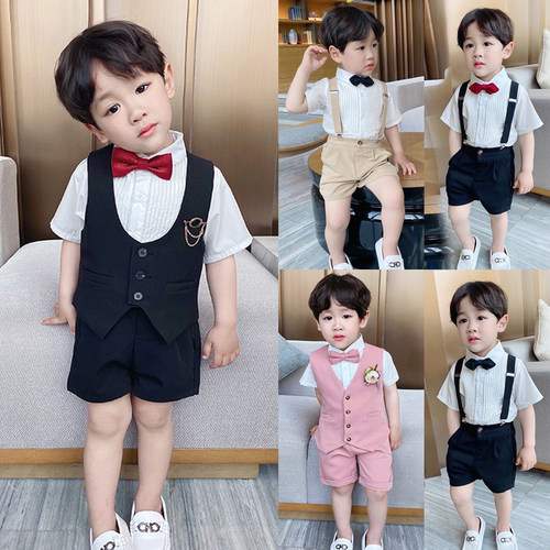 儿童礼服夏男童小西装背带裤套装