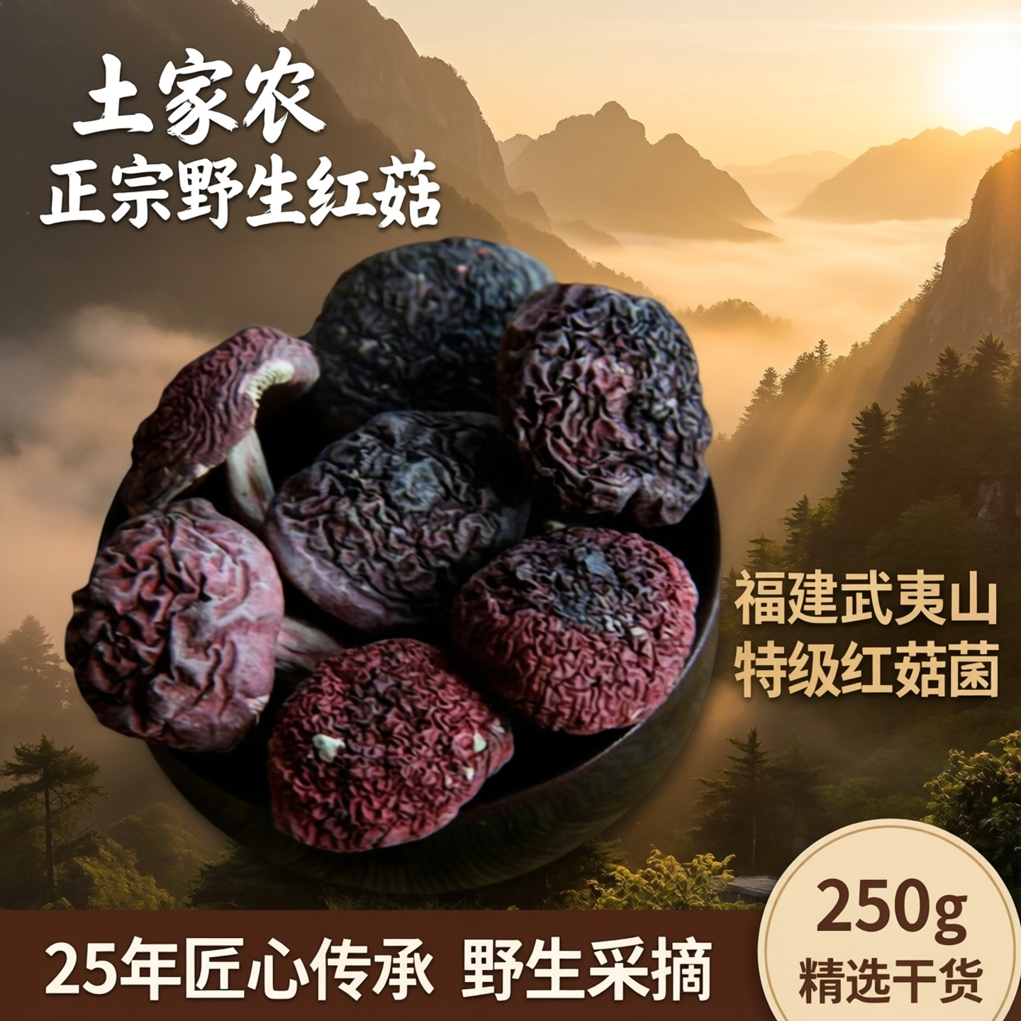 土家农正宗野生红菇干货福建武夷山红姑菌250g特级红蘑菇26年新品