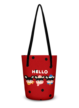 红色氛围感菜篮子手提包水桶型手拎包天鹅绒布艺外出大容量挎包