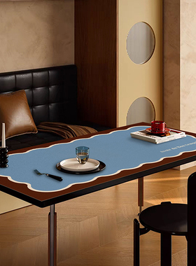 简约波纹咖色桌垫防水防油免洗餐桌垫家用百搭茶几垫耐磨防尘垫