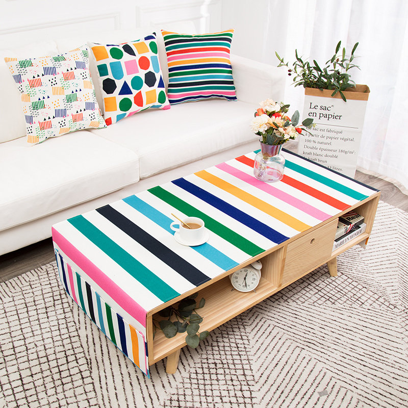 清新彩虹色客厅装扮茶几布防水防尘棉麻收纳口袋桌布实用美观盖布,居家布艺,桌布,淘宝优惠券,粉丝福利购,淘宝优惠卷