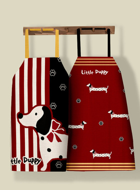 酒红狗狗防水布艺防水防污可调节做饭围裙四季通用工作餐饮罩衣