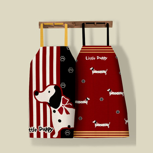 酒红狗狗防水布艺防水防污可调节做饭围裙四季通用工作餐饮罩衣