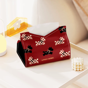 剪影小黑马天鹅绒家用纸抽盒客厅茶几纸巾收纳盒车载办公室餐巾盒