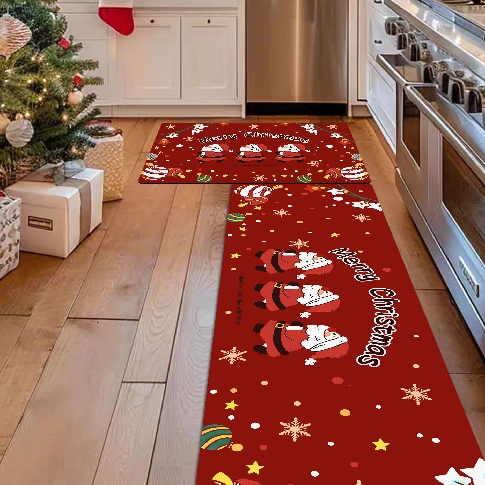 圣诞氛围感厨房吸水吸油防滑地垫