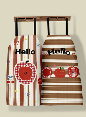 苹果节日红色款厨房防泼水防油污做饭围裙挂脖式高颜值餐饮工作服