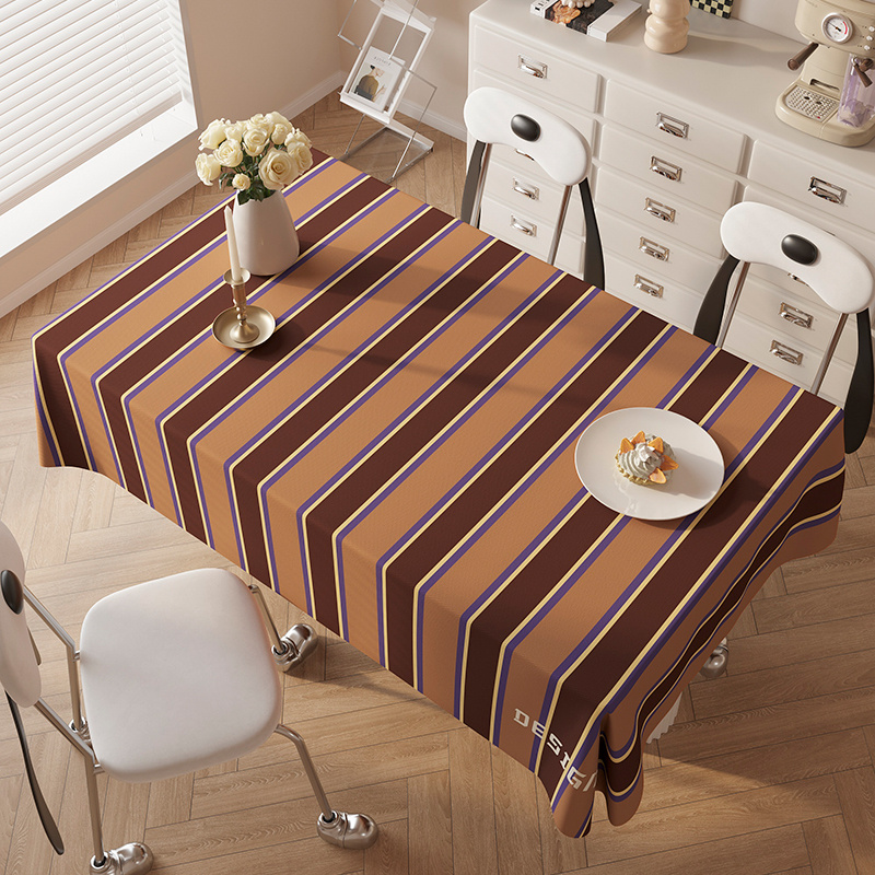 条纹文艺防溅水耐脏餐桌布北欧