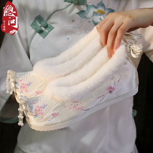 冬季新款配马面裙汉服鞋子女绣花鞋绣禾鞋明制古装学生绣花棉布鞋