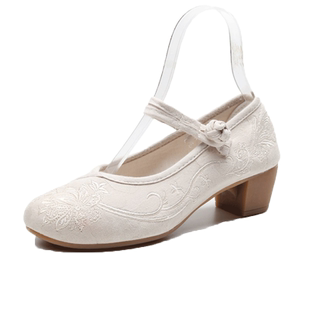 老北京布鞋女复古中国风配旗袍的鞋茶服高跟古风女士汉服绣花鞋子